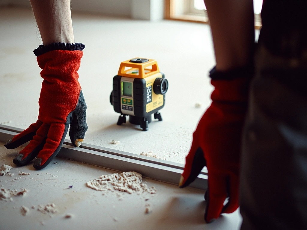 Trabajador ajustando nivel láser